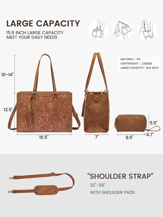 SFRCORD® 2Pcs Vintage Leather Laptop Tote, 15.6" 17.3"