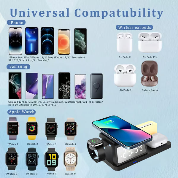 CILIFER® 7 in 1 Charging Station with Clock. Wireless Charger with Night Light(Fast Charging)⚡